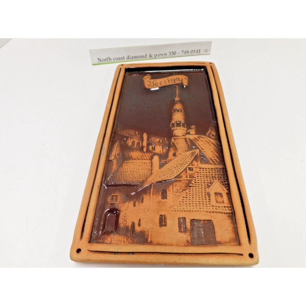 Vecriga Riga Latvia Ceramic Wall Plaque Old Town Cityscape Relief Tile Art DH27